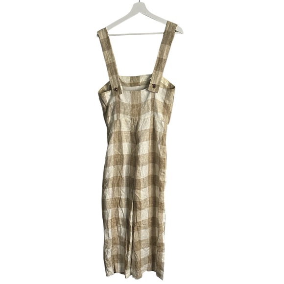 Gal meets glam Linen Plaid wide leg Sleeveless jumpsuit in Brown Cream size s - Picture 5 of 12